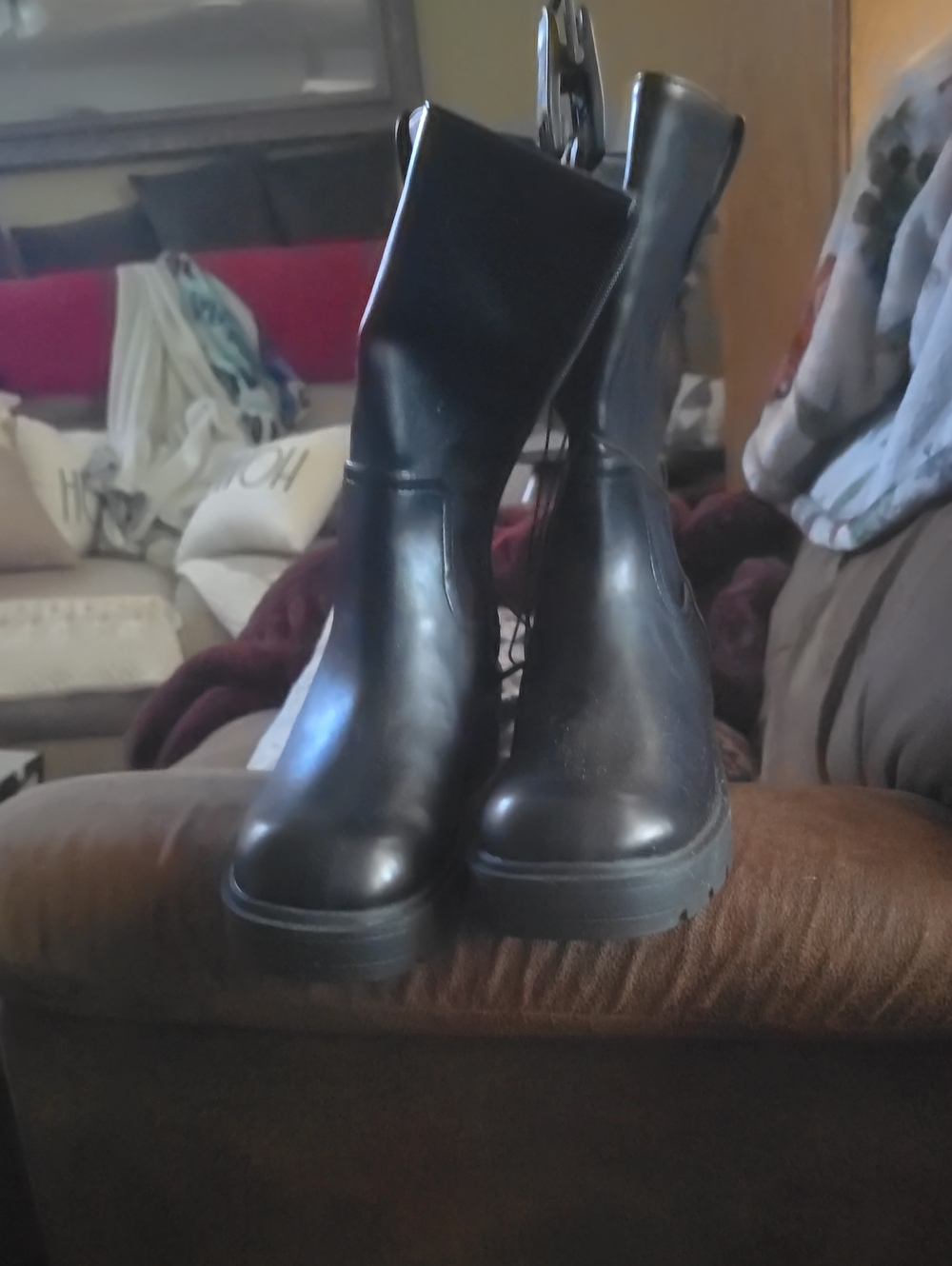 No Boundaries Black Leather-Look Chunky Sole Ankle Boots